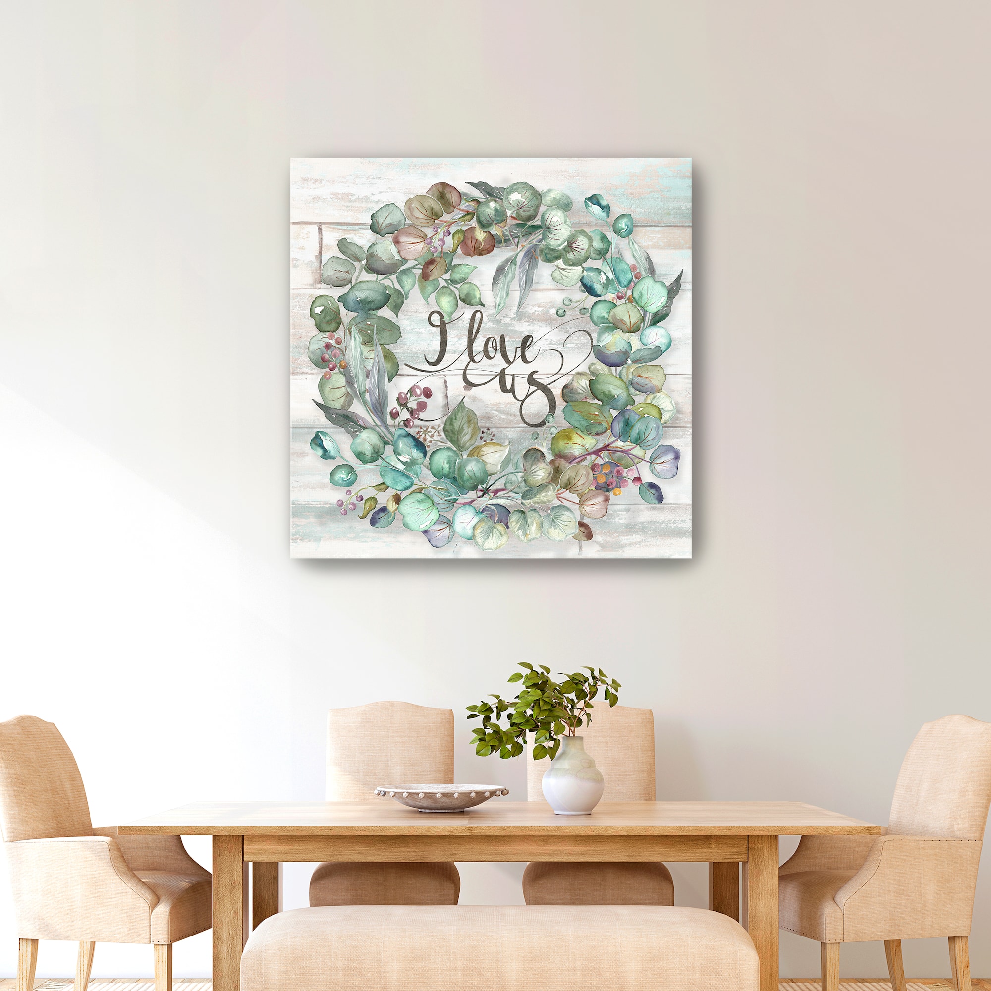 Eucalyptus Wreath On Shiplap Canvas Giclee